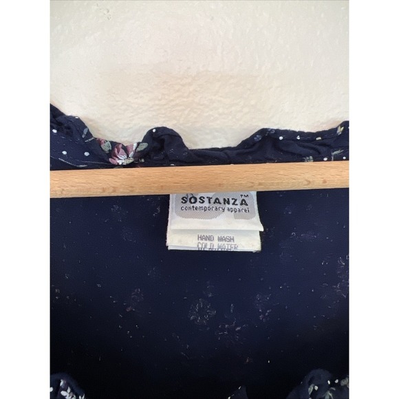 VTG Sostanza Dress Navy Floral Women 9/10 Prairie farmhouse Homestead - Picture 3 of 6